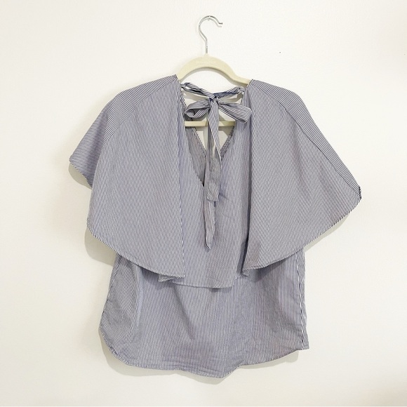 Rachel Rachel Roy Striped Flutter Sleeve Top Blue White Combo Size L - Picture 3 of 4